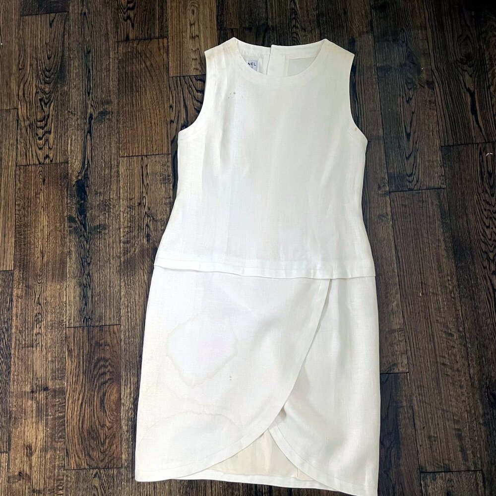Chanel 1984 white linen silk sleeveless dress size 42 vintage archival wedding